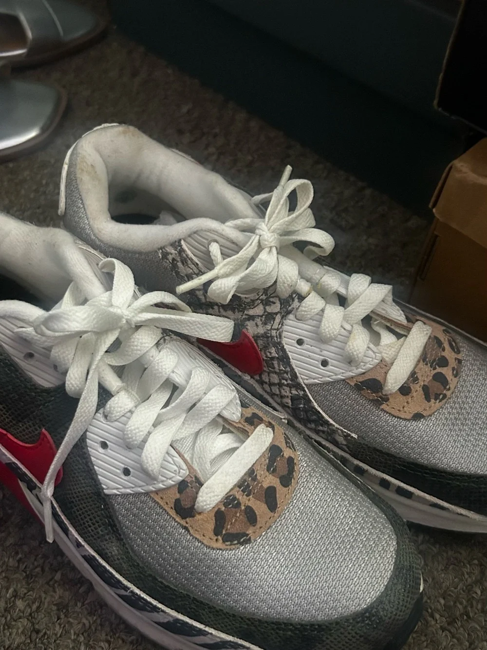 Nike Women’s Gray and Red Sneakers with Leopard Accent